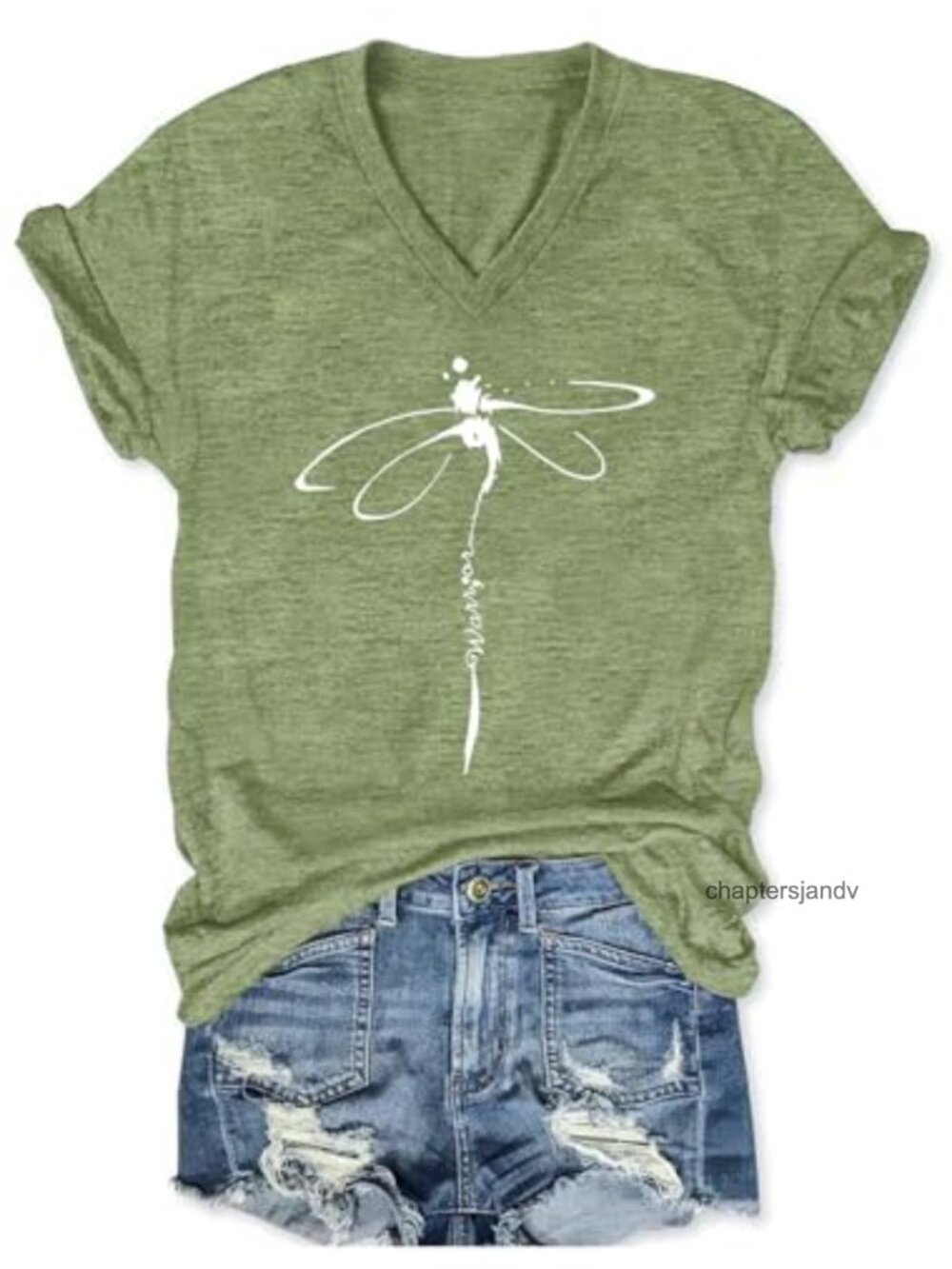 Women's V-Neck Dragonfly Graphic T-Shirt Floral Boho Summer Top Soft Cotton